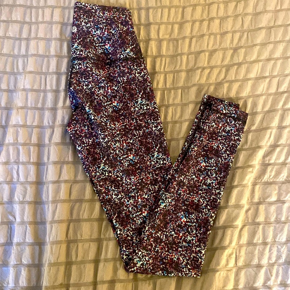 Lululemon paint splatter leggings, high and low rise!!, sz 4